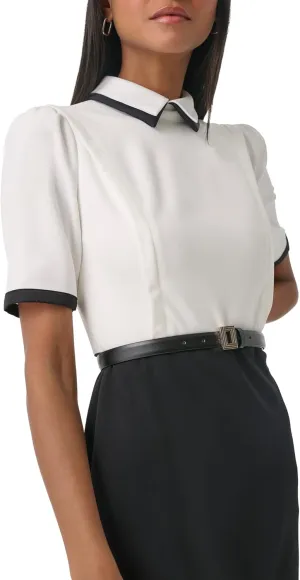 KARL LAGERFELD Women's Belted Color Bloack Collared Dress