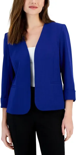 Kasper Women's Stretch Crepe Blazer – Cardigan-Style with Rolled Cuff Sleeves