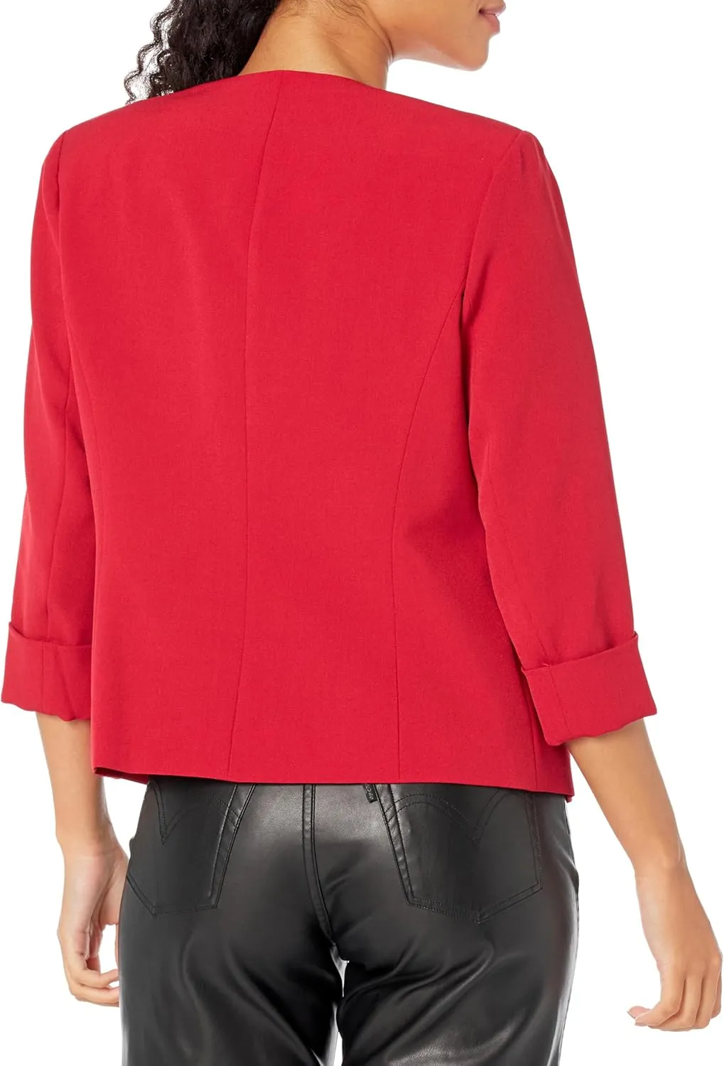 Kasper Women's Stretch Crepe Blazer – Cardigan-Style with Rolled Cuff Sleeves