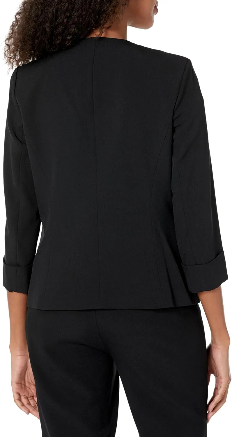Kasper Women's Stretch Crepe Blazer – Cardigan-Style with Rolled Cuff Sleeves