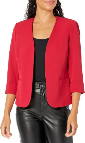 Kasper Women's Stretch Crepe Blazer – Cardigan-Style with Rolled Cuff Sleeves