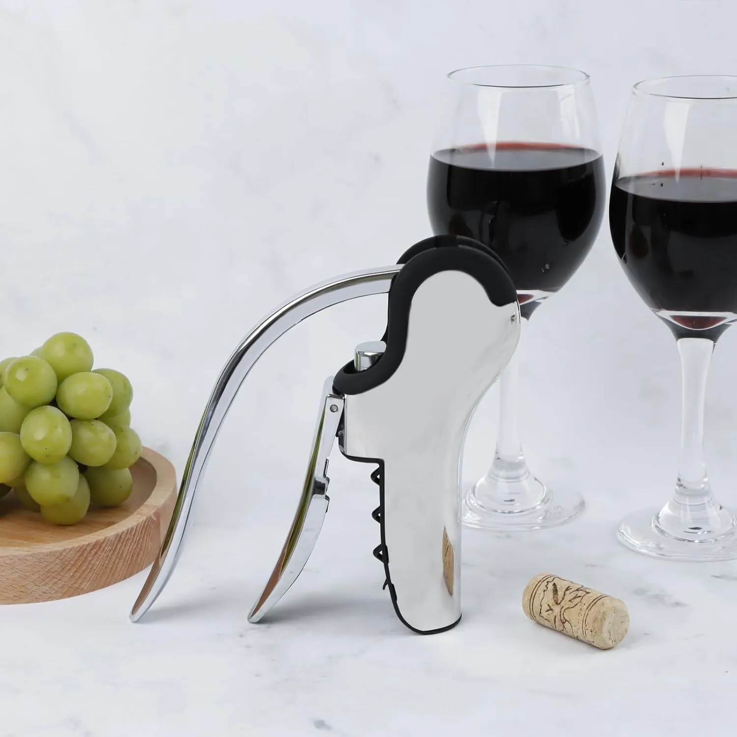 KAYCROWN Stainless Steel Wine Bottle Opener, Vertical Lever Corkscrew with Built-in Foil Cutter Design, Manual Handheld Corkscrew with Ergonomic Lever Pump