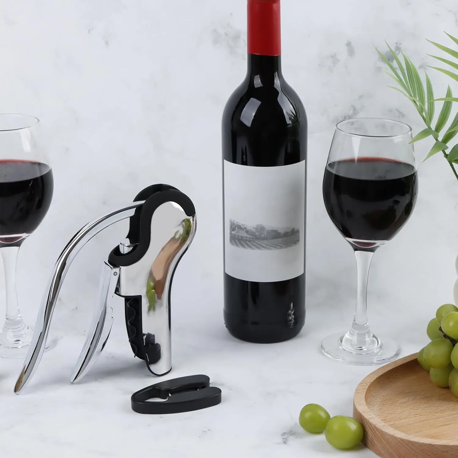 KAYCROWN Stainless Steel Wine Bottle Opener, Vertical Lever Corkscrew with Built-in Foil Cutter Design, Manual Handheld Corkscrew with Ergonomic Lever Pump