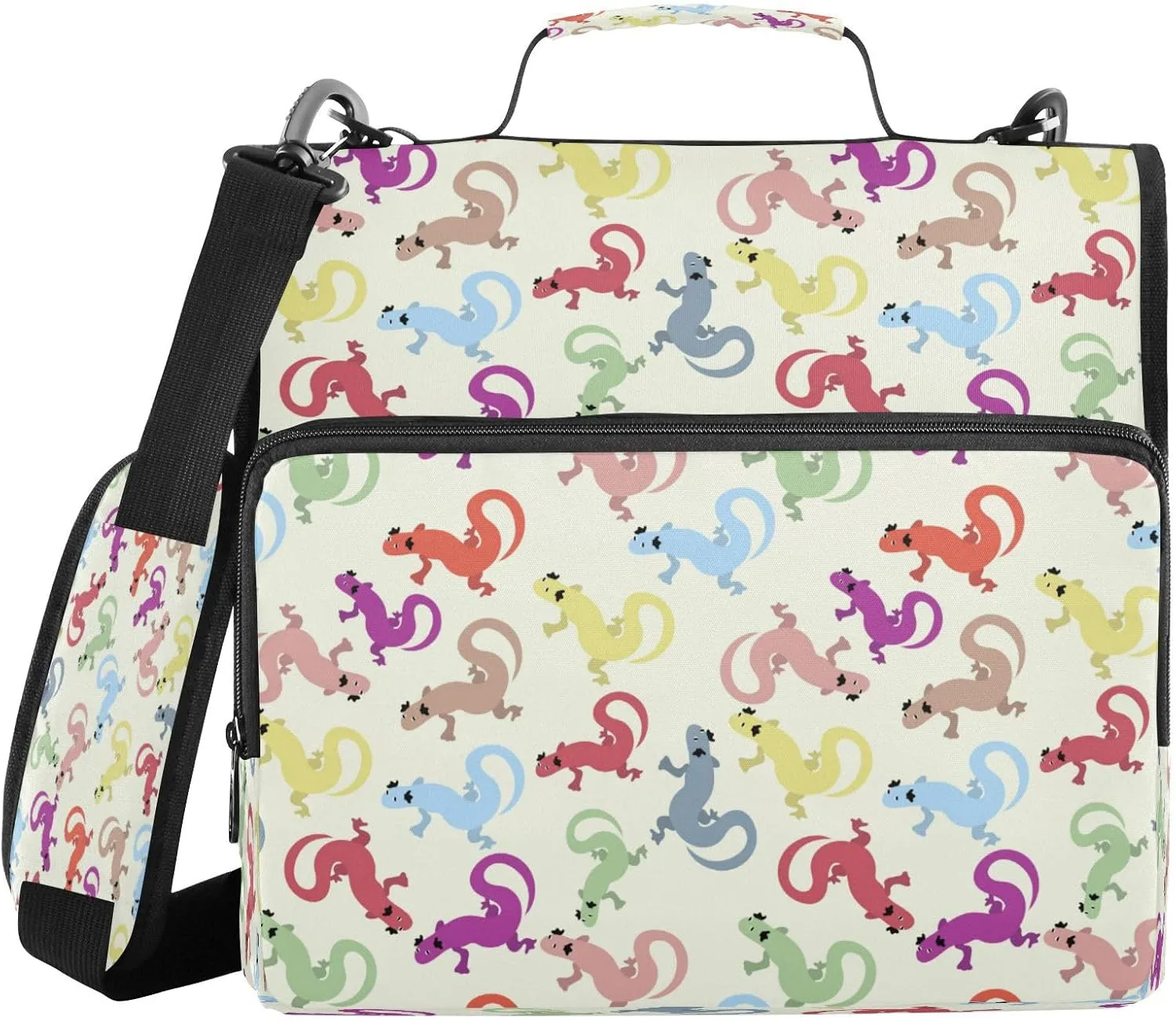 Kcldeci Cartoon Chameleon Green Lizard Zipper Binder，500 Sheet Trapper Keeper Organizer 1.5inch 3 Ring Binder Bag with Shoulder Strap Expanding File Folder for School and Office