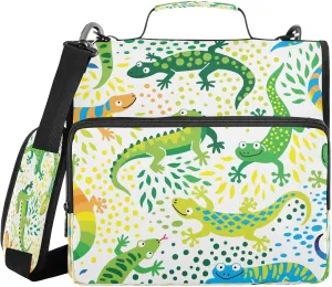 Kcldeci Cute and Funny Green Lizard 3 Ring 1.5 Inch Zipper Binder,500 Sheet Trapper Keeper Organizer Binder Bag with Shoulder Strap Expanding Files for School and Office