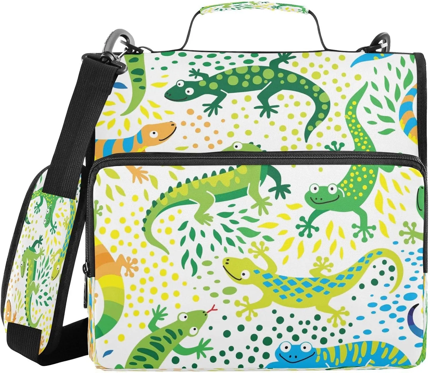 Kcldeci Cute and Funny Green Lizard 3 Ring 1.5 Inch Zipper Binder,500 Sheet Trapper Keeper Organizer Binder Bag with Shoulder Strap Expanding Files for School and Office
