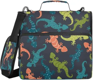 Kcldeci Lizards Colorful Geckos 3 Ring 1.5 Inch Zipper Binder,500 Sheet Trapper Keeper Organizer Binder Bag with Shoulder Strap Expanding Files for School and Office