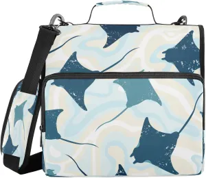 Kcldeci Manta Rays in Water 3 Ring Binder with Zipper,500 Sheet Trapper Keeper Organizer 1.5inch Binder Bag with Shoulder Strap Documents Storage for School and Office