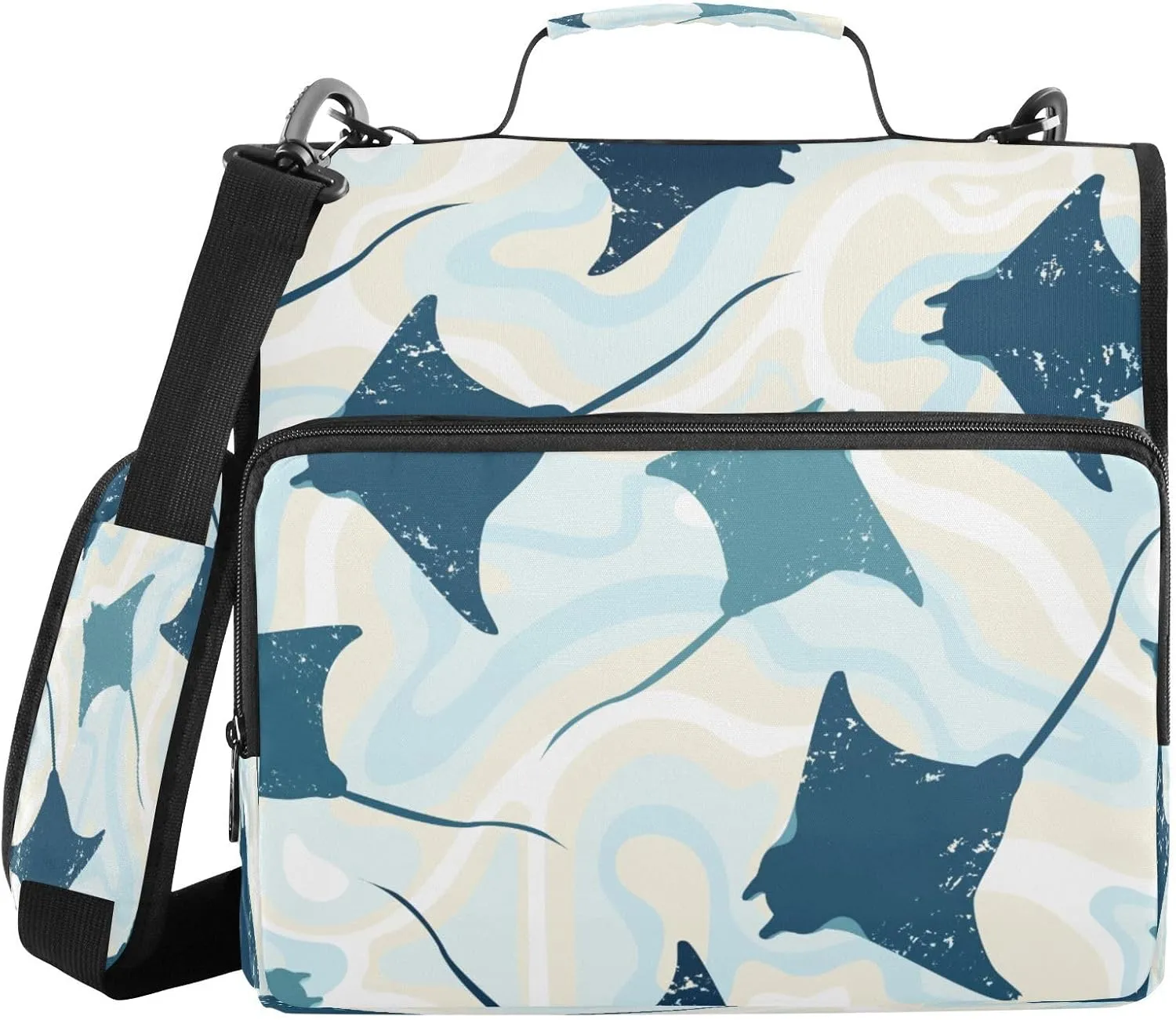 Kcldeci Manta Rays in Water 3 Ring Binder with Zipper,500 Sheet Trapper Keeper Organizer 1.5inch Binder Bag with Shoulder Strap Documents Storage for School and Office