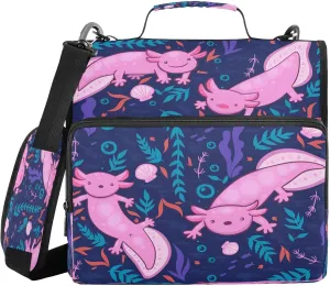 Kcldeci Pink Axolotl Seaweed Shell 3 Ring 1.5 Inch Zipper Binder,500 Sheet Trapper Keeper Organizer Binder Bag with Shoulder Strap Expanding Files for School and Office