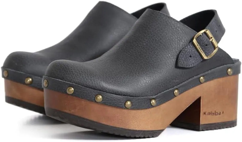 Kebba - Stella - Handmade Platform Clogs with Genuine Leather and Adjustable Buckle, Crafted for Comfort and Style