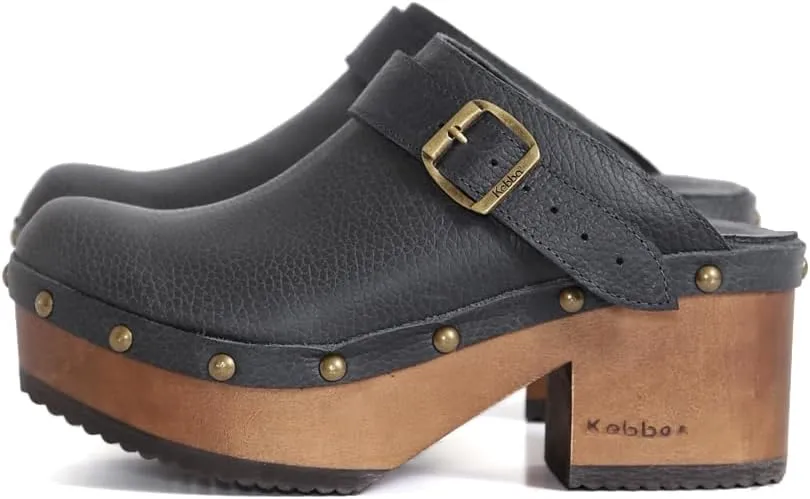 Kebba - Stella - Handmade Platform Clogs with Genuine Leather and Adjustable Buckle, Crafted for Comfort and Style