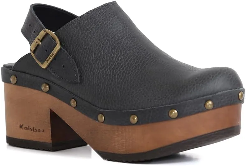 Kebba - Stella - Handmade Platform Clogs with Genuine Leather and Adjustable Buckle, Crafted for Comfort and Style