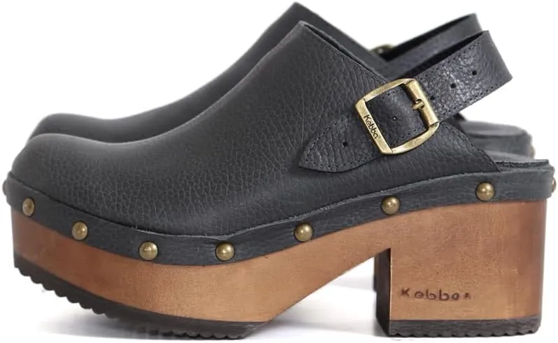 Kebba - Stella - Handmade Platform Clogs with Genuine Leather and Adjustable Buckle, Crafted for Comfort and Style