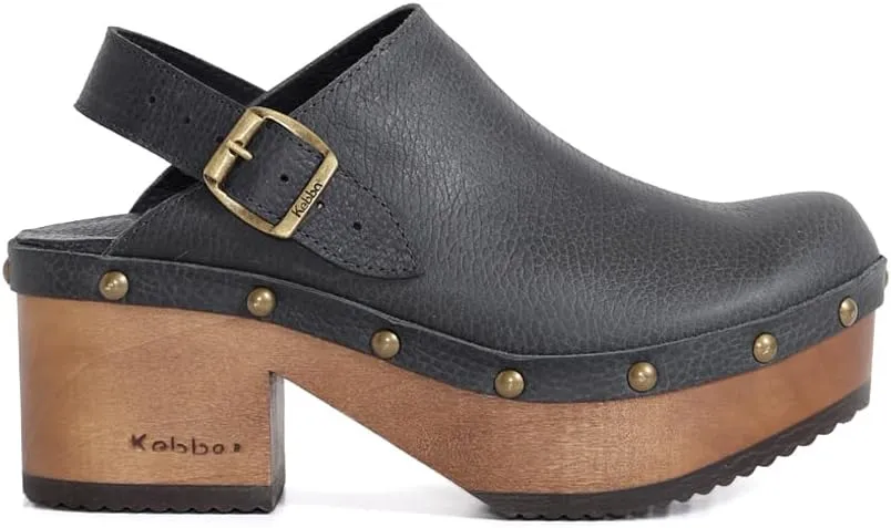 Kebba - Stella - Handmade Platform Clogs with Genuine Leather and Adjustable Buckle, Crafted for Comfort and Style