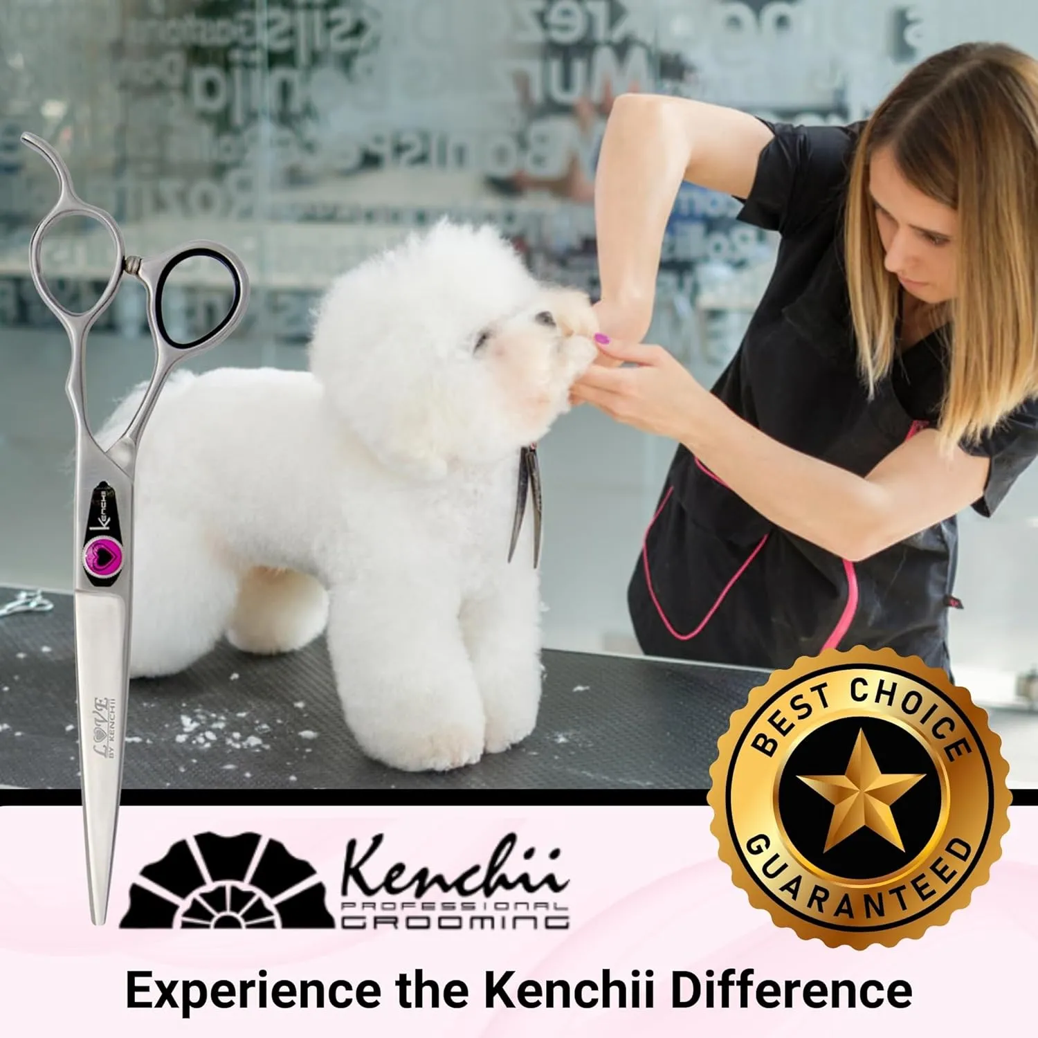 Kenchii Dog Grooming Scissors | 7 Inch Shears | Curved Scissors for Dog Grooming | Love Collection Dog Shears | Pet Grooming Accessories | Pet Hair Trimming Scissor