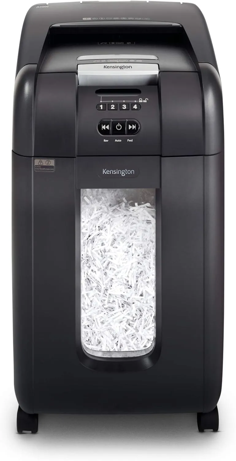 Kensington Shredder - OfficeAssist A3000 Auto-Feed Anti-Jam P4 300 Sheet Crosscut Shredder (K52080AM)