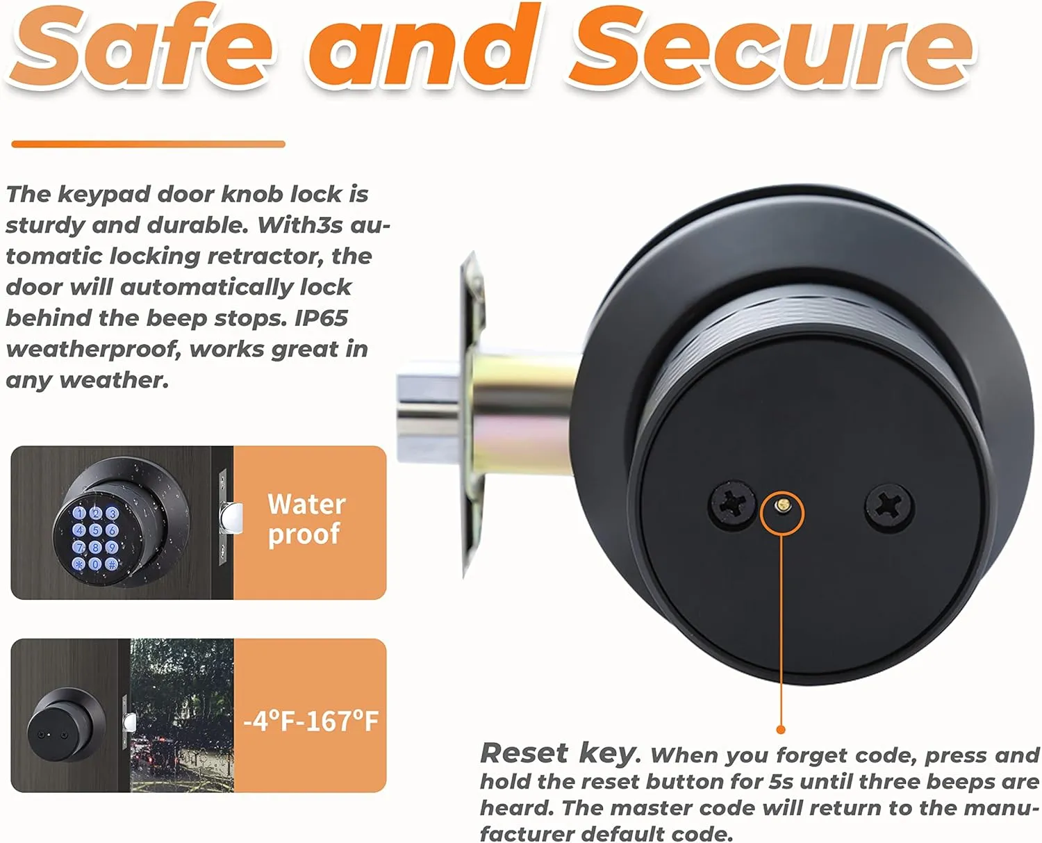 Keyless Entry Door Lock with Handle, Keypad Door Knob, Auto Lock, Waterproof Electronic Black Door Knob, for Home, Office, Hotel(YL-98-black-2pc)…