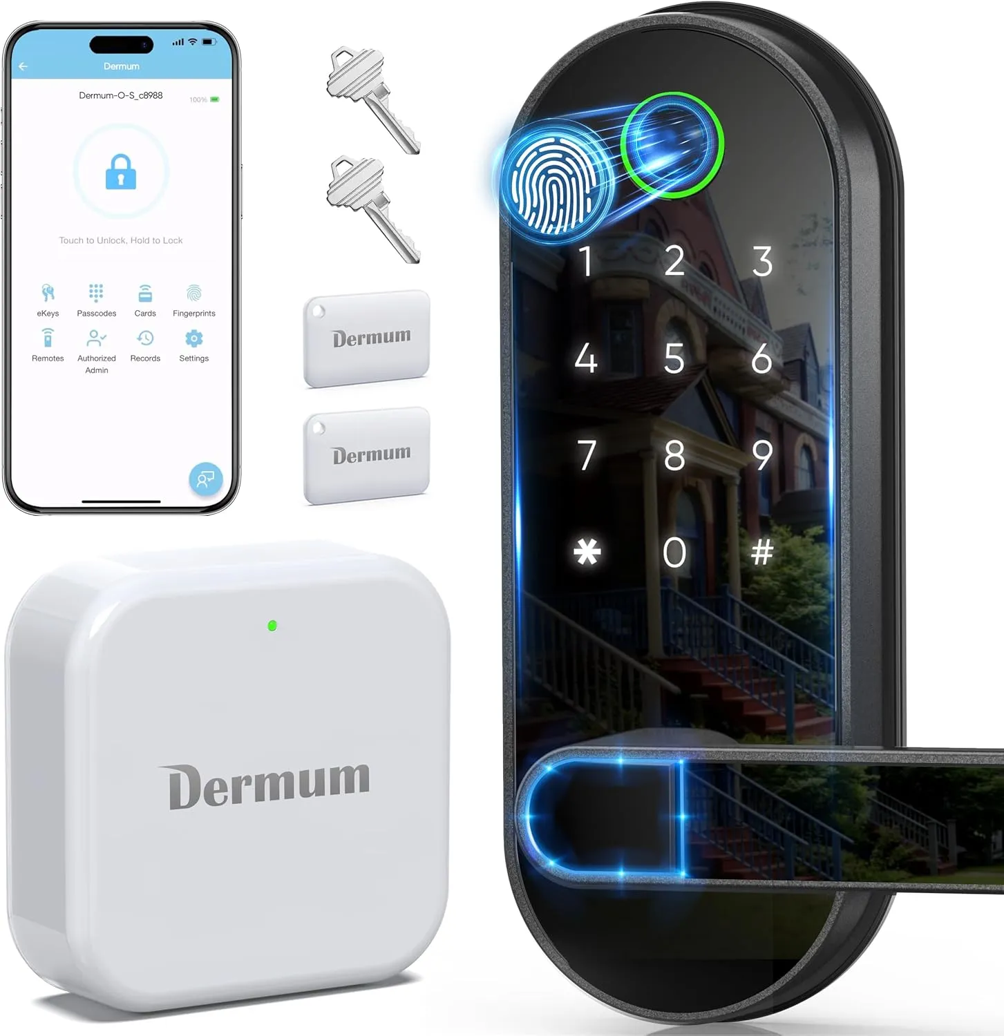 Keyless-Entry Fingerprint Digital Smart Lock: Electronic Door Lock with Code Passcode, Electric Door Knob, Biometric Door Handle (Black, Wi-Fi Gateway Included)