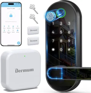 Keyless-Entry Fingerprint Digital Smart Lock: Electronic Door Lock with Code Passcode, Electric Door Knob, Biometric Door Handle (Black, Wi-Fi Gateway Included)