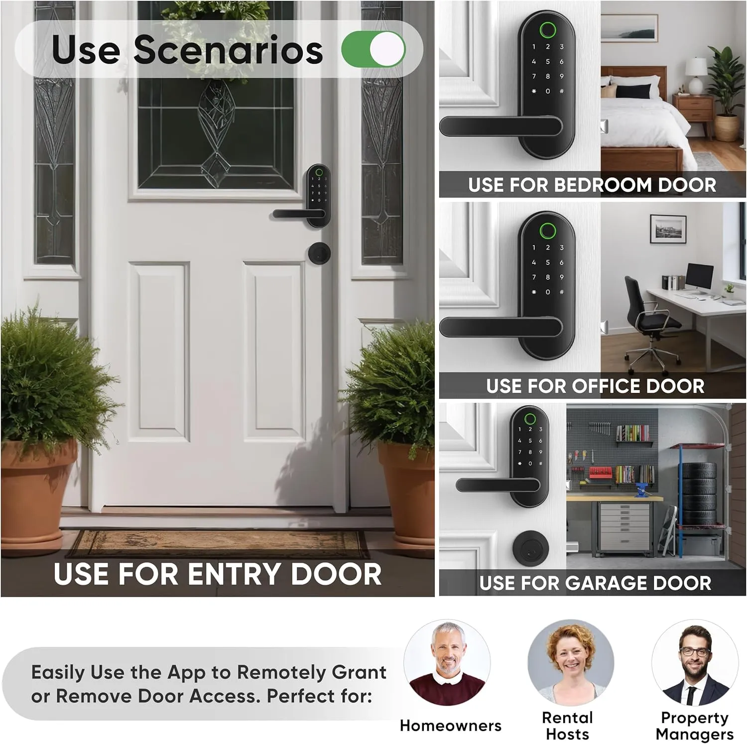 Keyless-Entry Fingerprint Digital Smart Lock: Electronic Door Lock with Code Passcode, Electric Door Knob, Biometric Door Handle (Black, Wi-Fi Gateway Included)