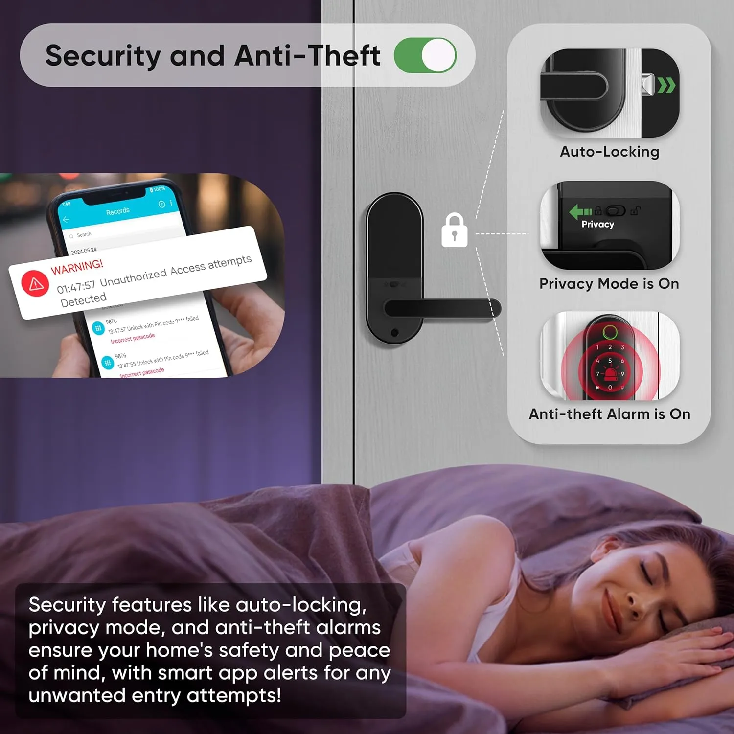 Keyless-Entry Fingerprint Digital Smart Lock: Electronic Door Lock with Code Passcode, Electric Door Knob, Biometric Door Handle (Black, Wi-Fi Gateway Included)