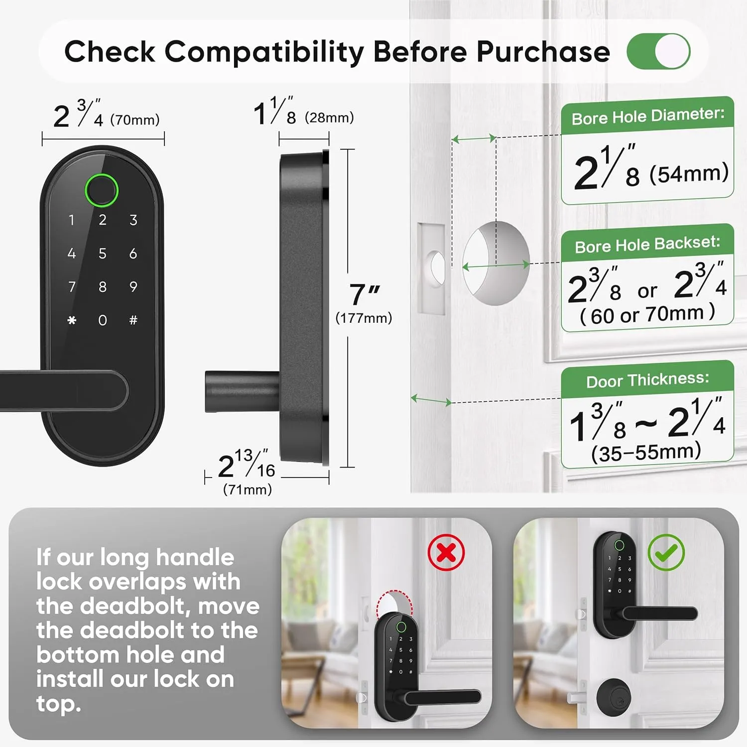 Keyless-Entry Fingerprint Digital Smart Lock: Electronic Door Lock with Code Passcode, Electric Door Knob, Biometric Door Handle (Black, Wi-Fi Gateway Included)