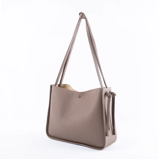 Khaki Top Grain Cow Leather One-shoulder Tote Bag | Handbag | Shoulder Bag