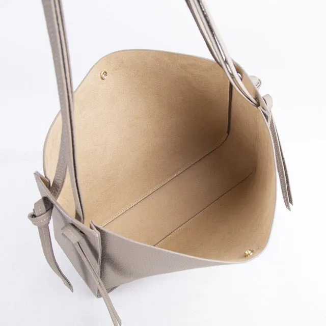Khaki Top Grain Cow Leather One-shoulder Tote Bag | Handbag | Shoulder Bag