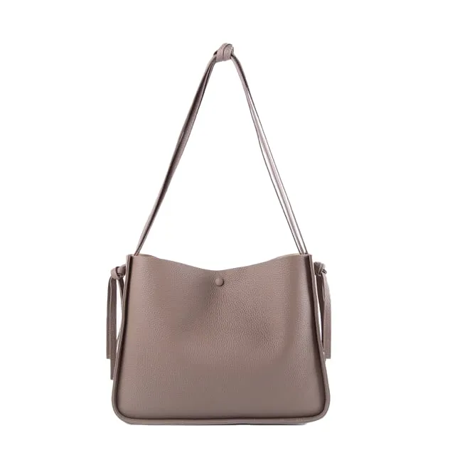 Khaki Top Grain Cow Leather One-shoulder Tote Bag | Handbag | Shoulder Bag