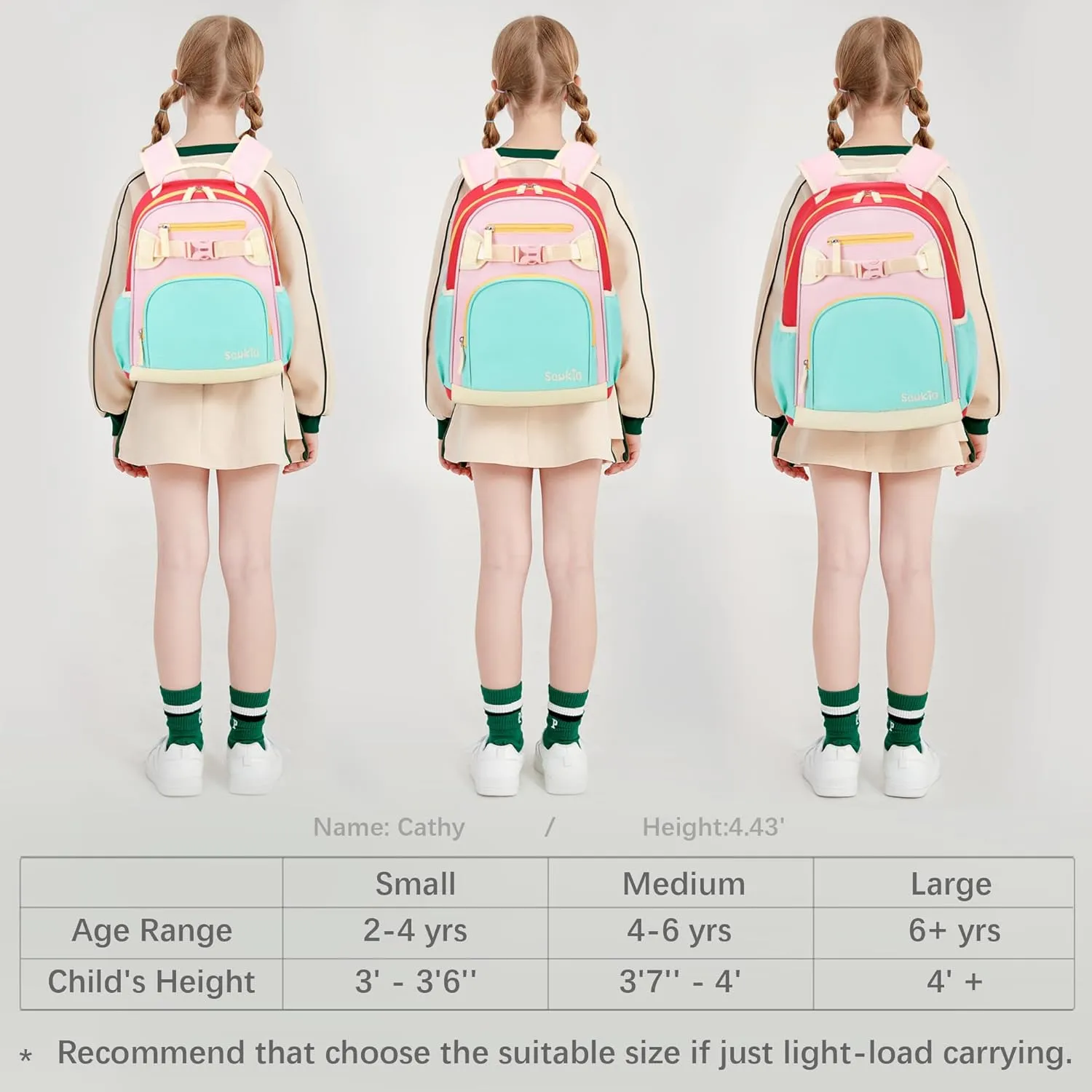 Kids Backpack for Girls Elementary School Bookbag for Girl Children 6-8 (Aqua Pink Red)