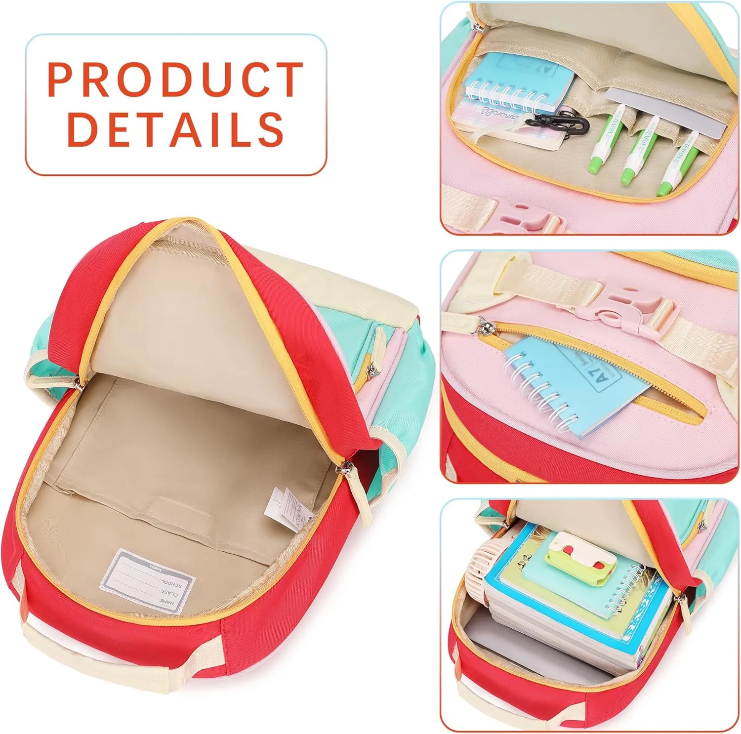 Kids Backpack for Girls Elementary School Bookbag for Girl Children 6-8 (Aqua Pink Red)