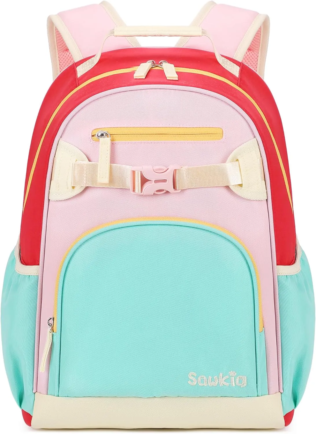 Kids Backpack for Girls Elementary School Bookbag for Girl Children 6-8 (Aqua Pink Red)