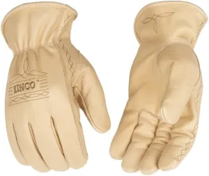 Kinco Work Glove, 1298, Tan Full Grain Cowhide with Western Stitching Detail, Farm, Ranch, DIY, Carpentry, Genuine Leather