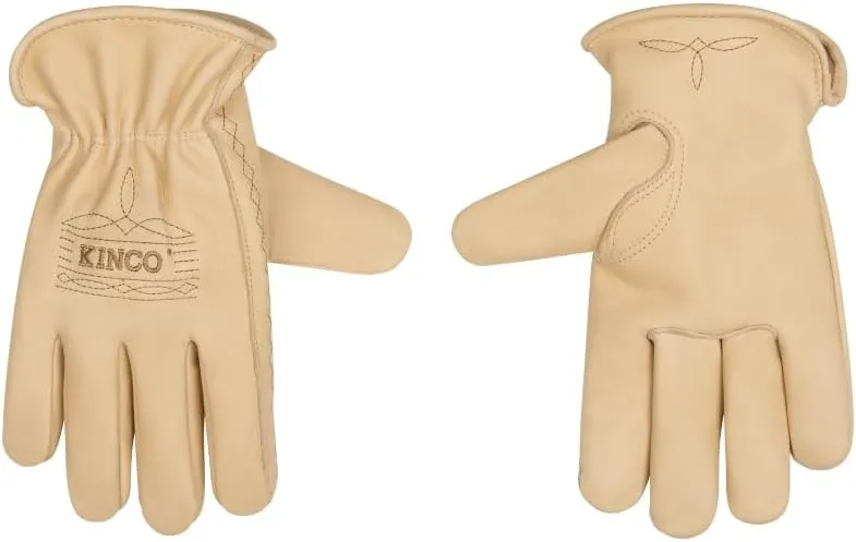 Kinco Work Glove, 1298, Tan Full Grain Cowhide with Western Stitching Detail, Farm, Ranch, DIY, Carpentry, Genuine Leather