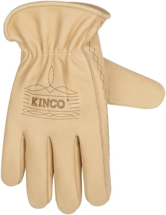Kinco Work Glove, 1298, Tan Full Grain Cowhide with Western Stitching Detail, Farm, Ranch, DIY, Carpentry, Genuine Leather