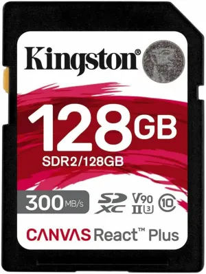 Kingston Canvas React Plus 128GB SD Card | SDXC UHS-II | 300R/260W U3 V90 | Full HD/4K/8K | SDR2/128GB