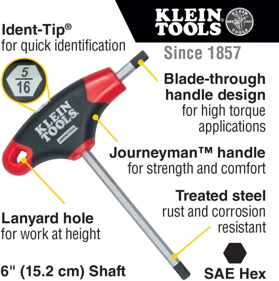 Klein Tools JTH610E T-Handle Hex Key Set, SAE Inch Sizes Allen Wrench Set with 6-Inch Blades, Stand Included, 10-Piece