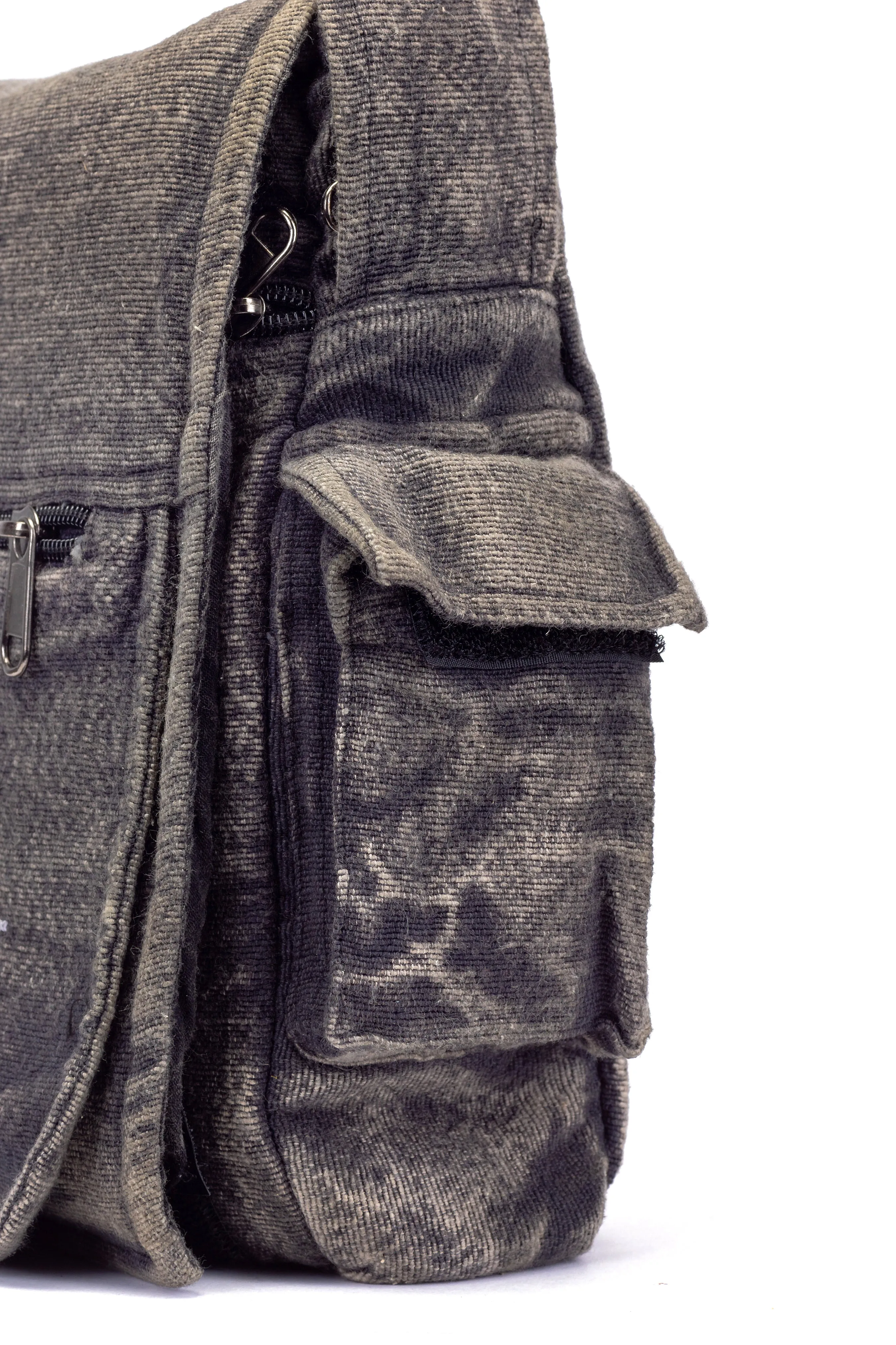 Koshi Black Stone-Washed Embroidered Laptop Messenger Bag