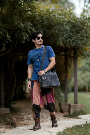 Koshi Black Stone-Washed Embroidered Laptop Messenger Bag