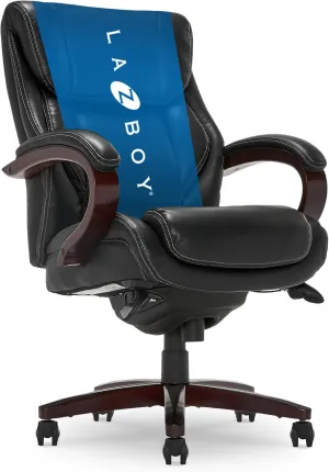 La-Z-Boy Bellamy Executive Office Chair with Memory Foam Cushions, Real Wood Arms and Swivel Base, Waterfall Seat Edge, Faux Bonded Leather, Black