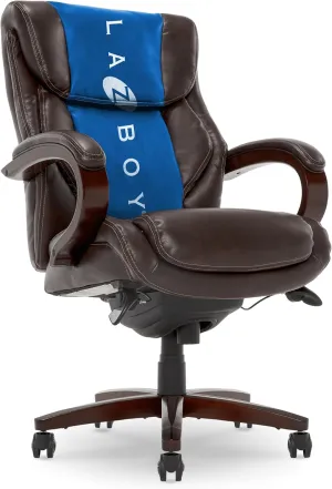 La-Z-Boy Bellamy Executive Office Chair with Memory Foam Cushions, Real Wood Arms and Swivel Base, Waterfall Seat Edge, Faux Bonded Leather, Brown