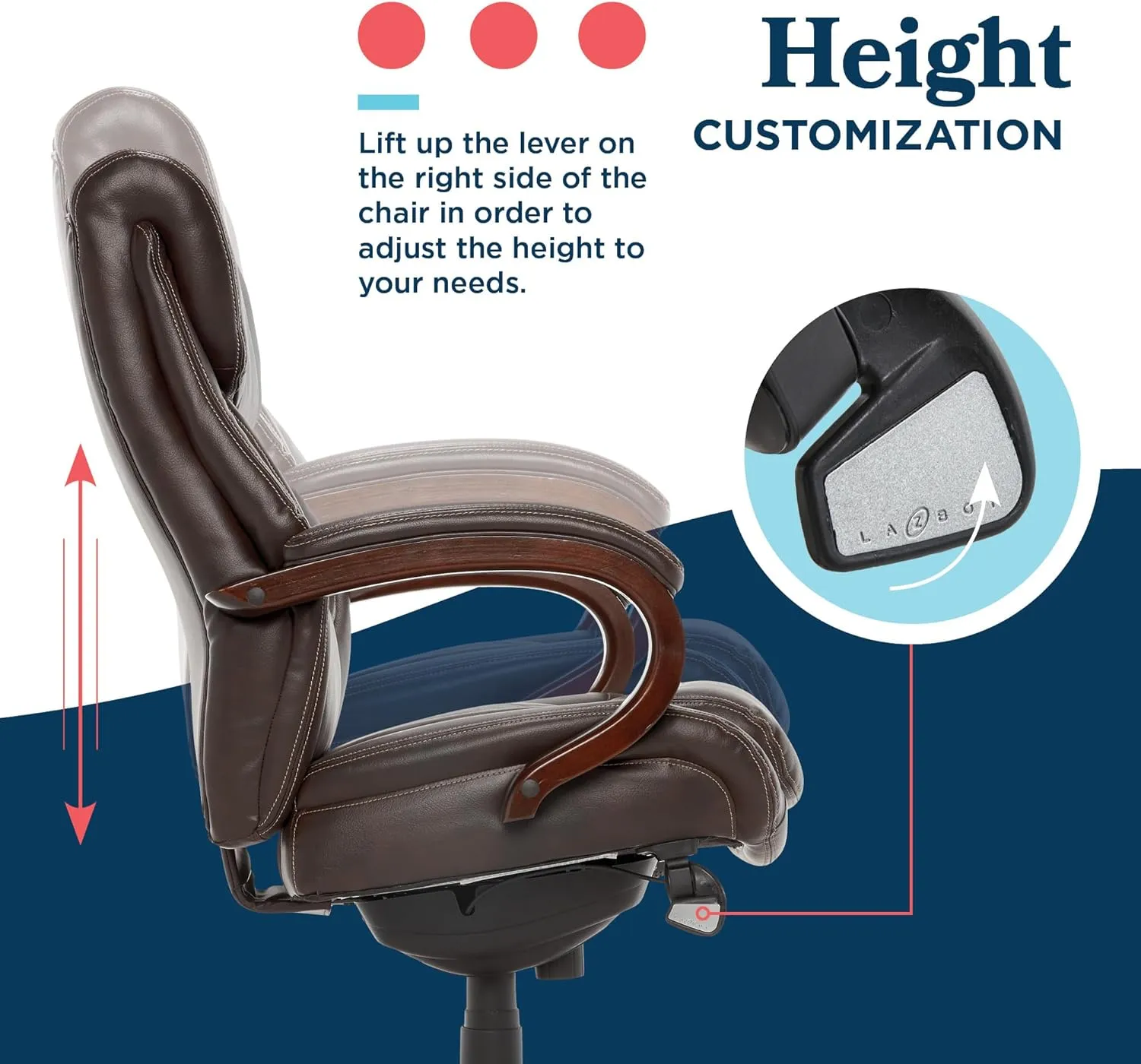 La-Z-Boy Bellamy Executive Office Chair with Memory Foam Cushions, Real Wood Arms and Swivel Base, Waterfall Seat Edge, Faux Bonded Leather, Brown