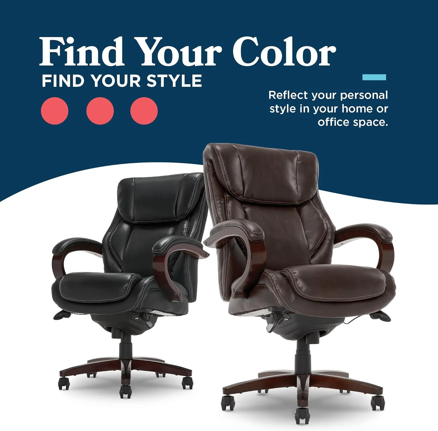 La-Z-Boy Bellamy Executive Office Chair with Memory Foam Cushions, Real Wood Arms and Swivel Base, Waterfall Seat Edge, Faux Bonded Leather, Brown