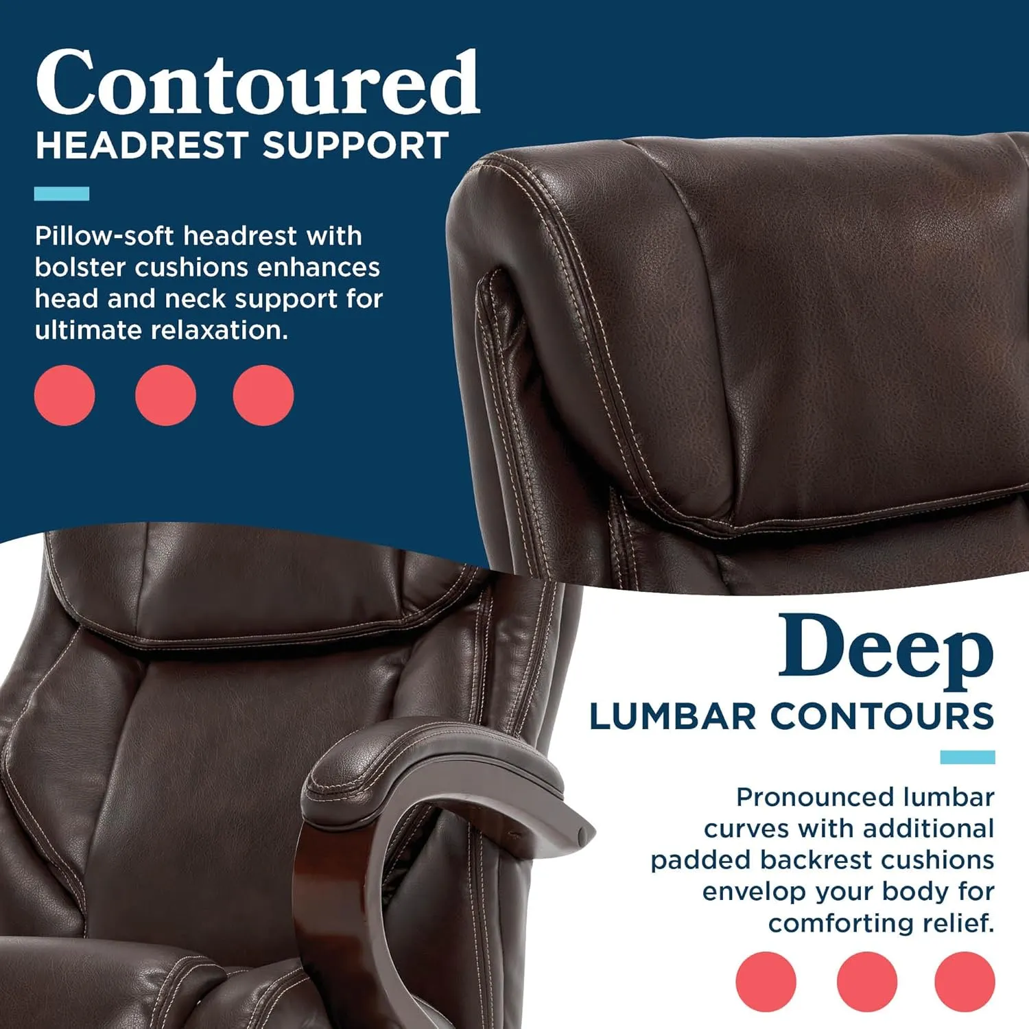 La-Z-Boy Bellamy Executive Office Chair with Memory Foam Cushions, Real Wood Arms and Swivel Base, Waterfall Seat Edge, Faux Bonded Leather, Brown