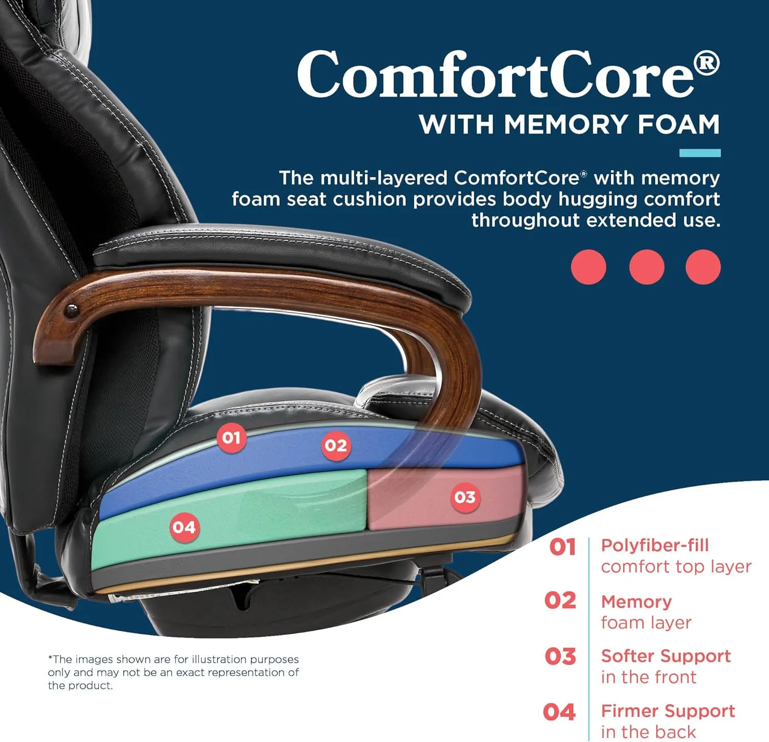 La-Z-Boy Big and Tall Trafford Executive Office AIR Technology, High Back Ergonomic Chair with Lumbar Support, Black Bonded Leather