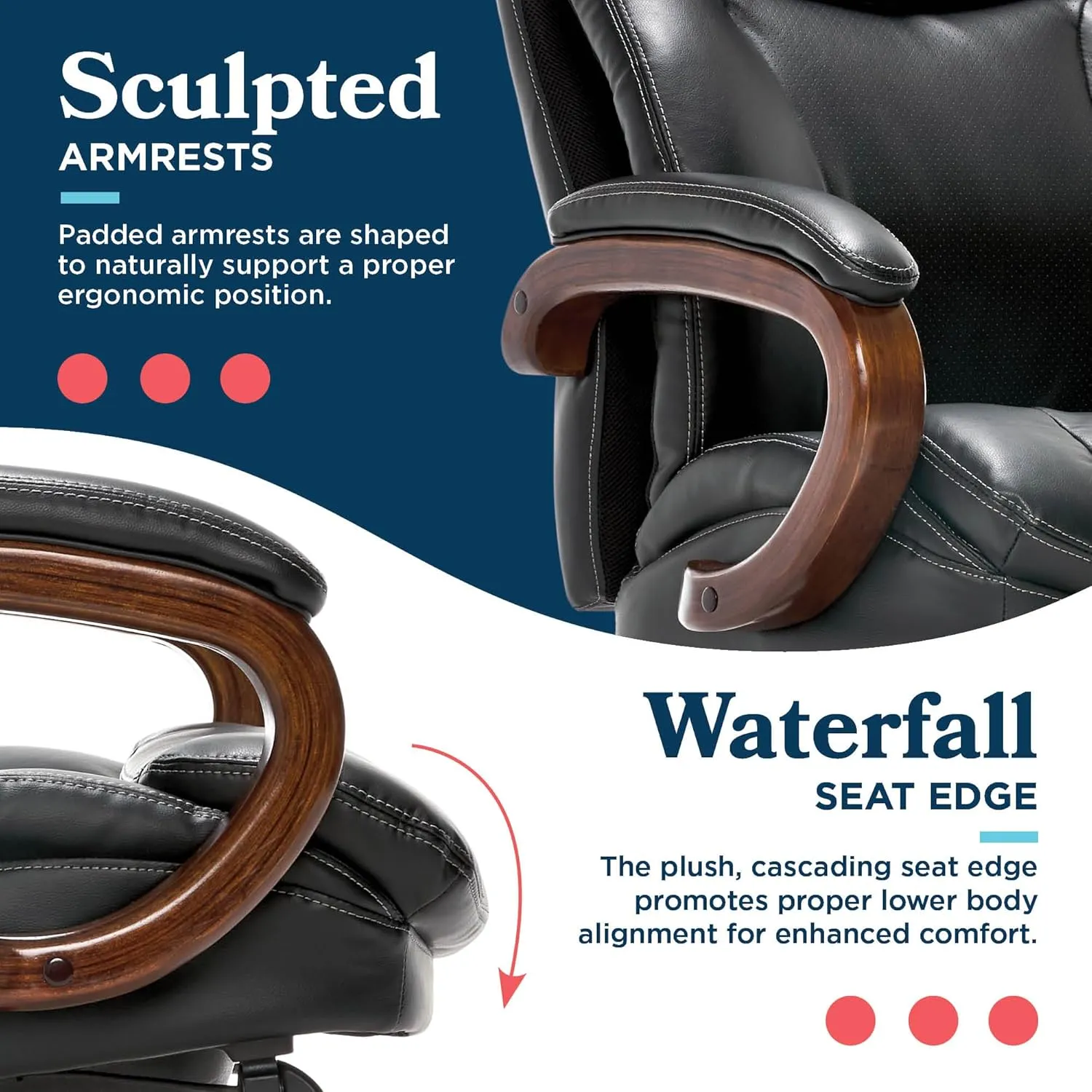 La-Z-Boy Big and Tall Trafford Executive Office AIR Technology, High Back Ergonomic Chair with Lumbar Support, Black Bonded Leather