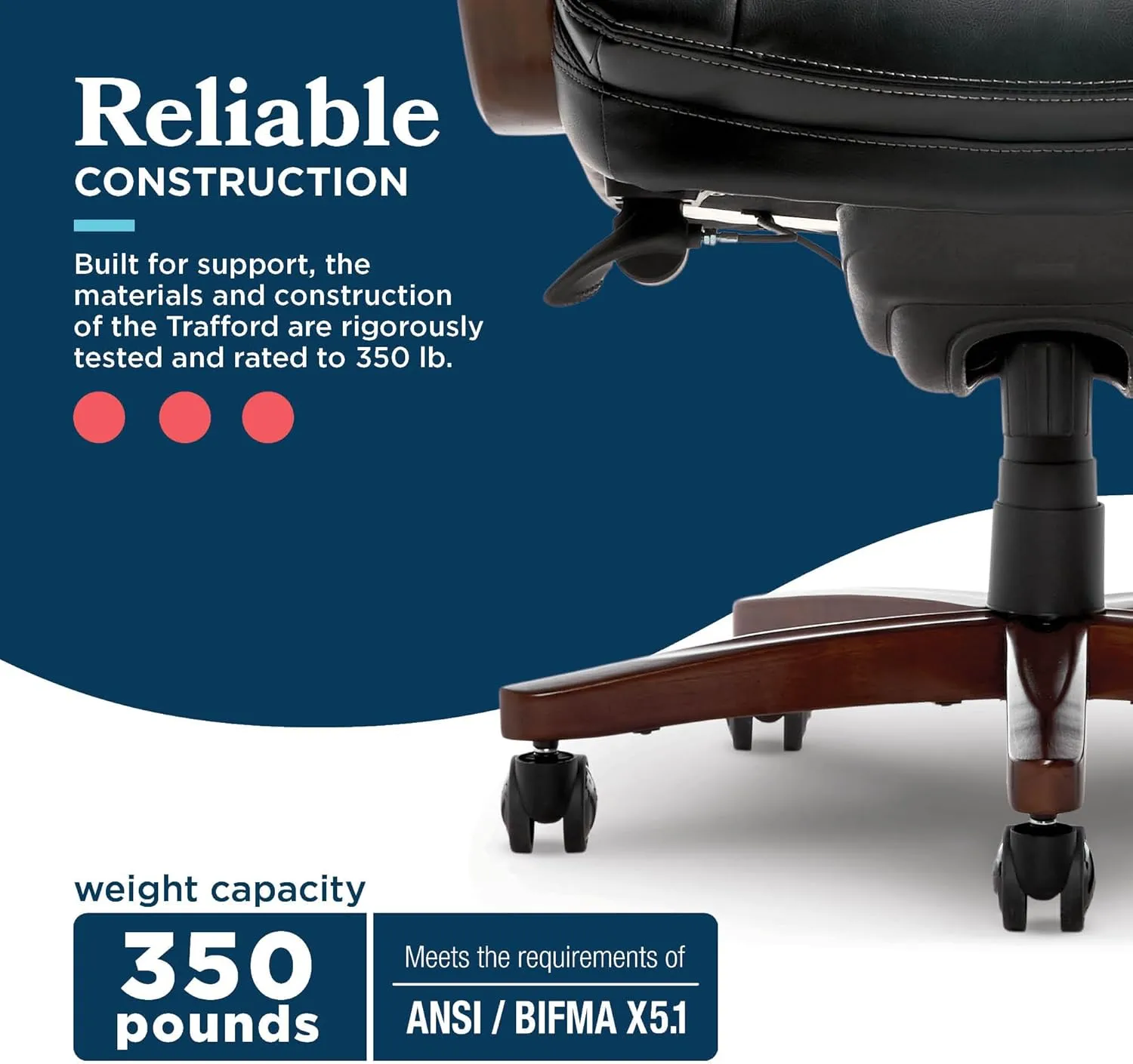 La-Z-Boy Big and Tall Trafford Executive Office AIR Technology, High Back Ergonomic Chair with Lumbar Support, Black Bonded Leather