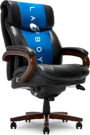 La-Z-Boy Big and Tall Trafford Executive Office AIR Technology, High Back Ergonomic Chair with Lumbar Support, Black Bonded Leather