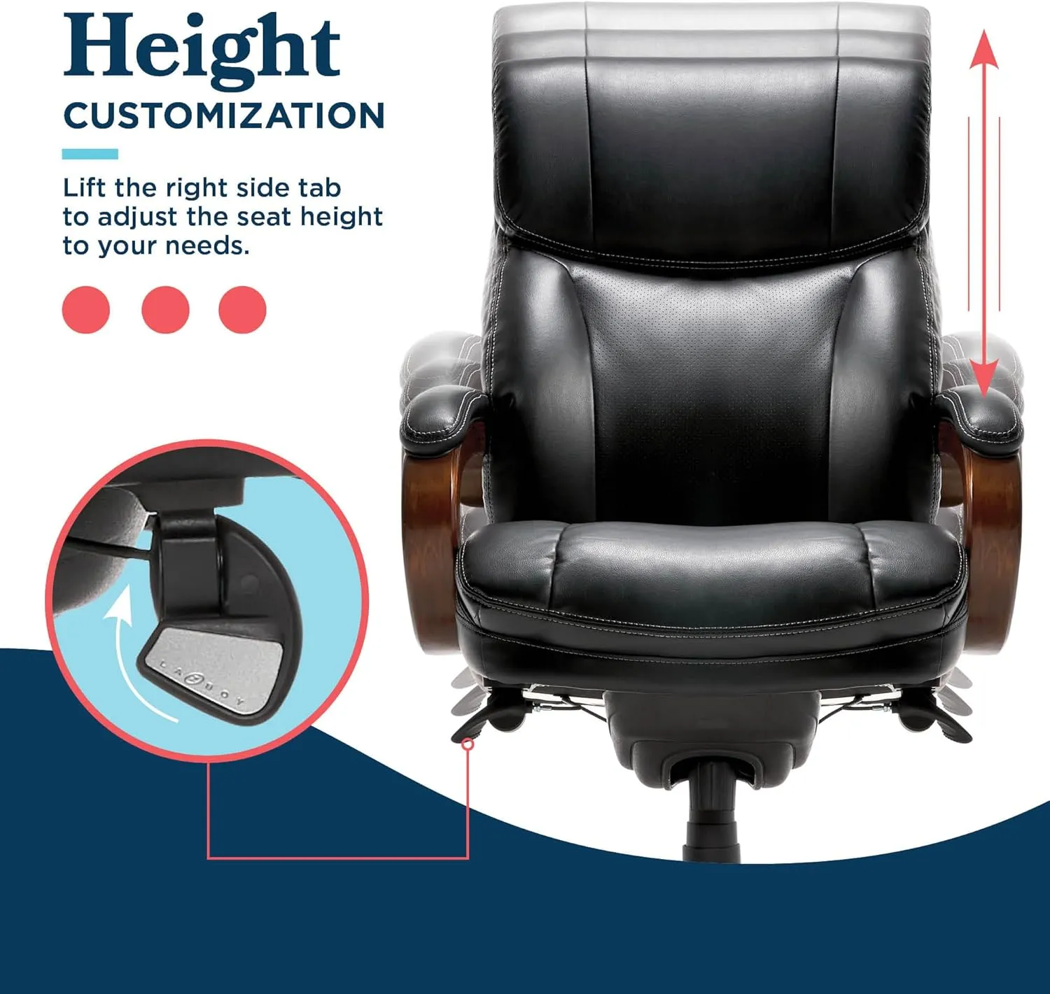 La-Z-Boy Big and Tall Trafford Executive Office AIR Technology, High Back Ergonomic Chair with Lumbar Support, Black Bonded Leather